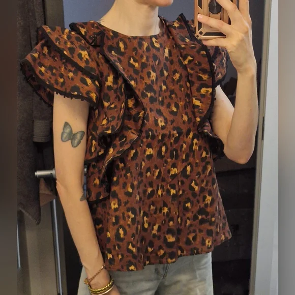 Sezane Brown Leopard Ruffle Blouse - Picture 6 of 6